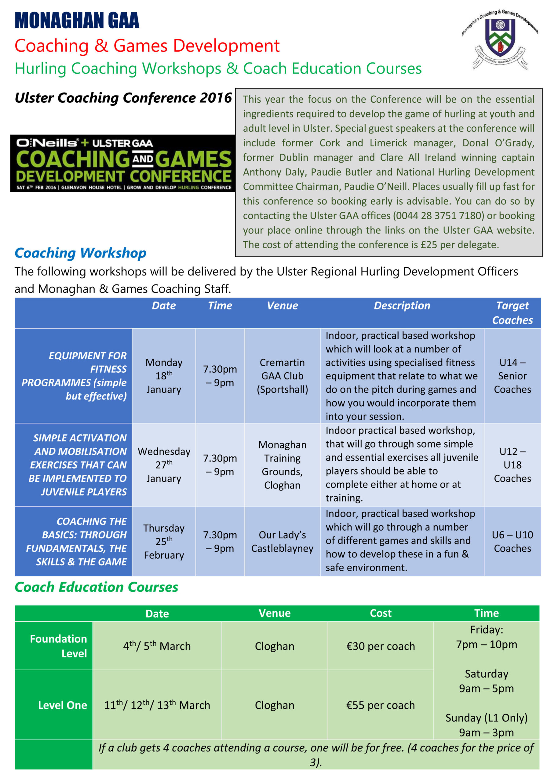 Upcoming Hurling Coaching Workshops & Courses